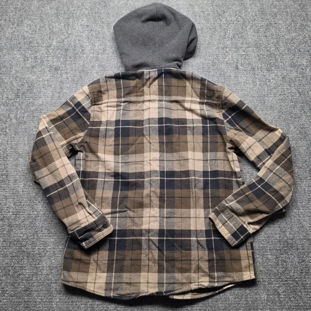 Active Ride Shop Mens Hooded Flannel Shirt Jacket Medium Brown Plaid Shacket